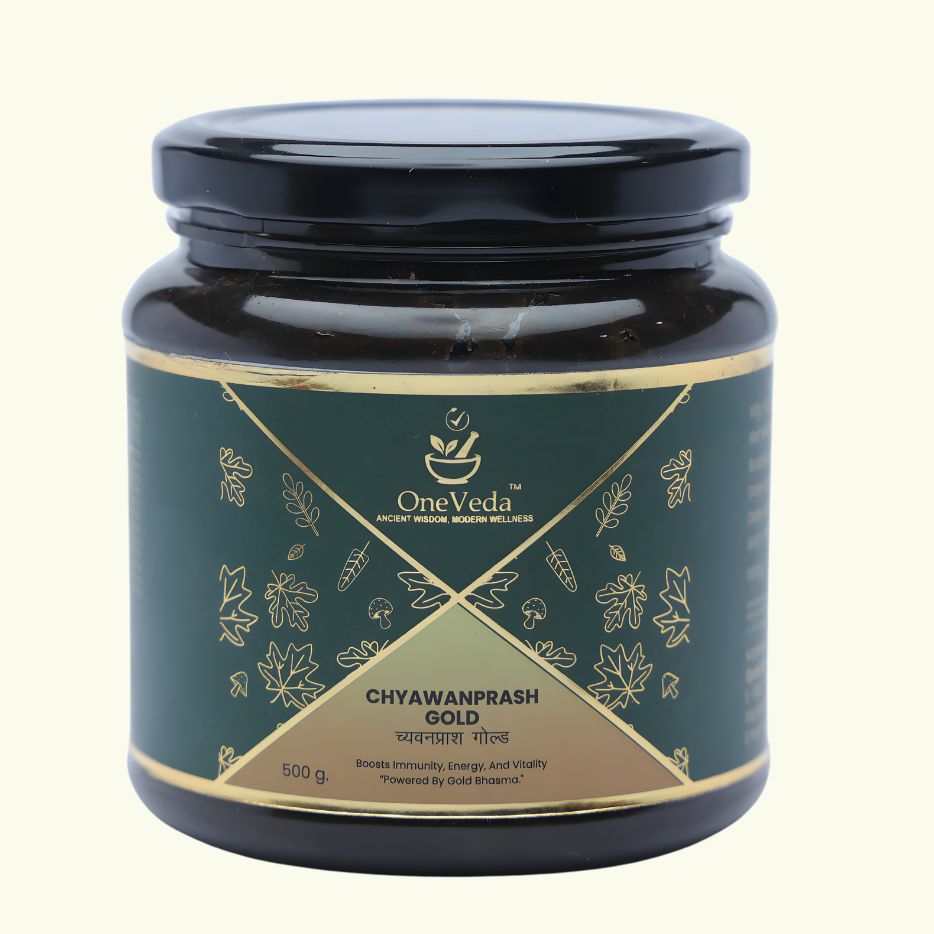 OneVeda Chyawanprash Gold – Premium Ayurvedic Immunity Booster (Powered by Gold Bhasma) | 500g
